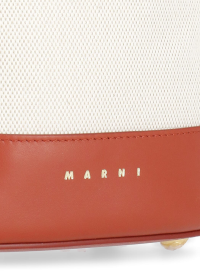 Shop Marni Logoed Bucket Bag In Ivory