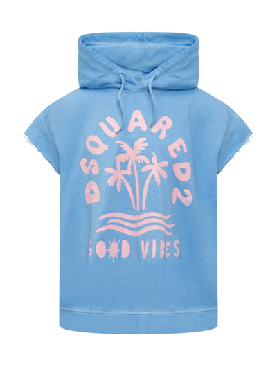 Shop Dsquared2 Hoodie With Logo Print In Light Blue