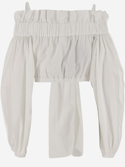 Shop Patou Cotton Crop Top With Bow In White