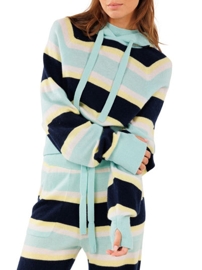 Shop Crush Women's Vic Cashmere Striped Hoodie In Lagoon Navy Stripe