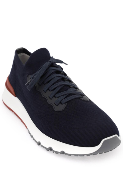 Shop Brunello Cucinelli Cotton Knit Sneakers For Casual And In Blue