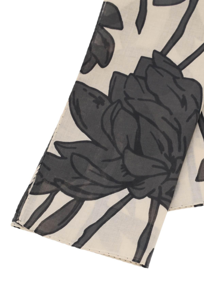 Shop Brunello Cucinelli Flower Print Scarf In Grey,neutro