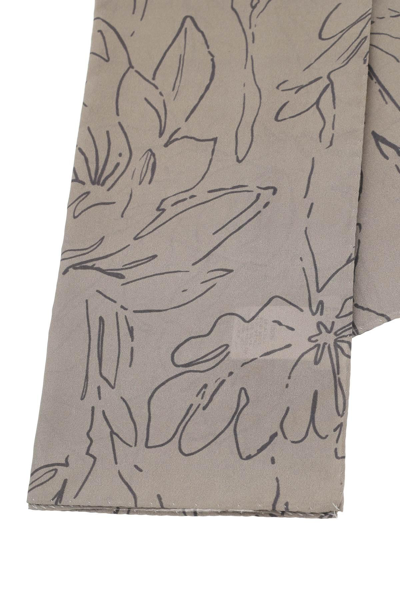Shop Brunello Cucinelli Magnolia Print Silk Scar In Grey,khaki