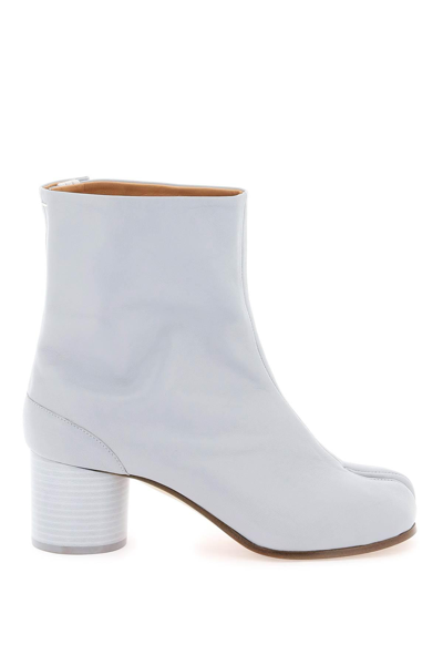 Shop Maison Margiela Leather Tabi Ankle Boots In Grey,light Blue