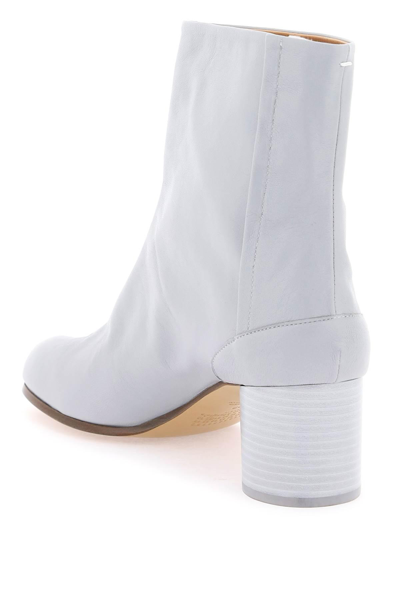 Shop Maison Margiela Leather Tabi Ankle Boots In Grey,light Blue