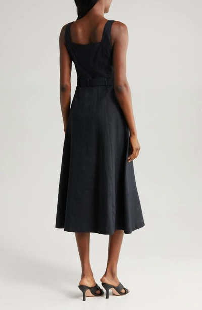 Shop Paige Arienne Belted Sleeveless Linen Blend Midi Dress In Black