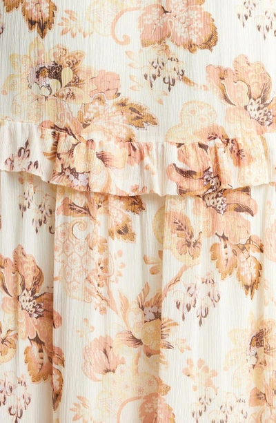 Shop Paige Rozlyn Floral Tiered Silk Midi Dress In Cream Multi