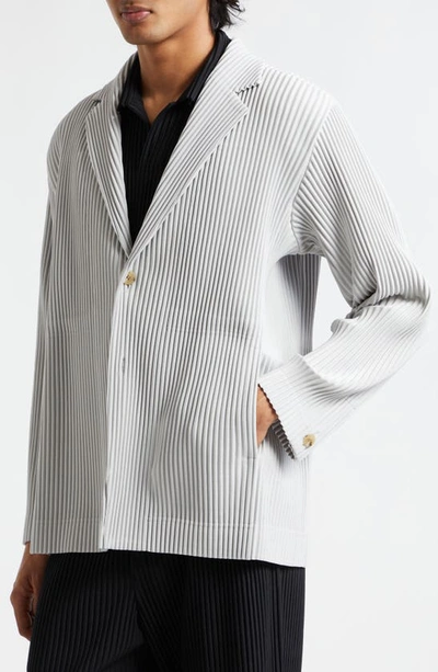 Shop Issey Miyake Homme Plissé  Pleated Blazer In Light Gray