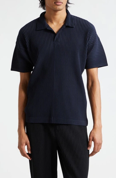 Shop Issey Miyake Homme Plissé  Basics Pleated Polo In Navy