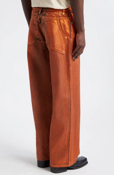Shop Eckhaus Latta Metallic Wide Leg Jeans In Copper