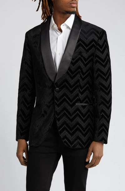 Shop Topman Chevron Stretch Velvet Sport Coat In Black