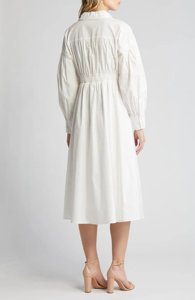 Shop Zoe And Claire Tie Waist Long Sleeve Cotton Shirtdress In White
