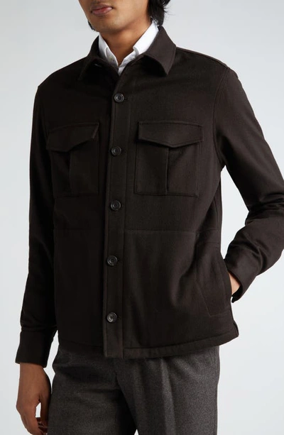Shop Thom Sweeney Cashmere Shirt Jacket In Dark Brown