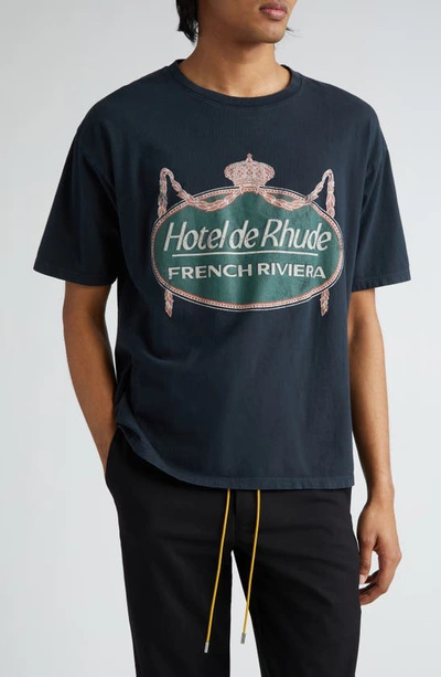 Shop Rhude Hotel De  French Riviera Graphic T-shirt In Vtg Black
