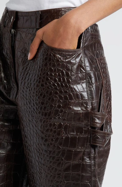 Shop Saks Potts Scarlett Croc Embossed Leather Pants In Brown Croco