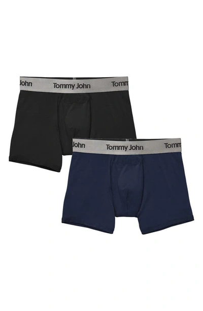 Shop Tommy John 2-pack Second Skin 4-inch Boxer Briefs In Dress Blues/ Black