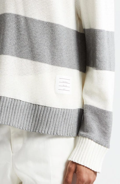 Shop Thom Browne Rugby Stripe Cotton Polo Sweater In Light Grey