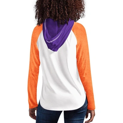 G-iii 4her By Carl Banks White/orange Clemson Tigers From The Sideline Raglan Long Sleeve Hoodie T-s In White