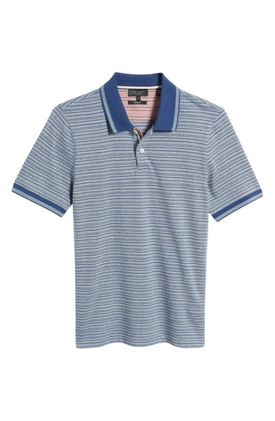 Shop Ted Baker Beakon Slim Fit Stripe Cotton Polo In Dark Blue