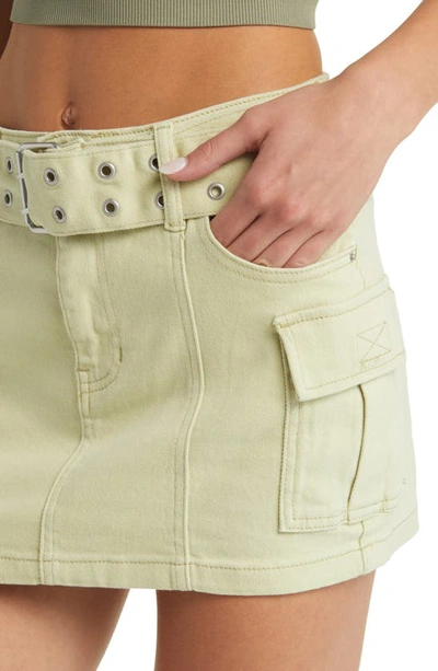 Pacsun Carson Belted Denim Cargo Miniskirt In Green