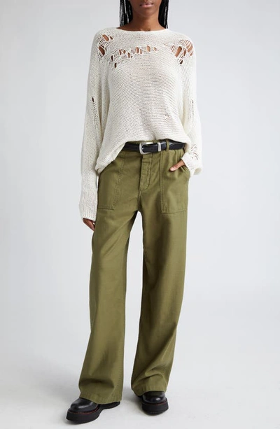 R13 Low-rise Wide Leg Cotton Trousers In Olive