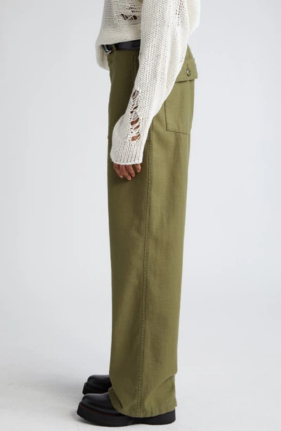 R13 Low-rise Wide Leg Cotton Trousers In Olive