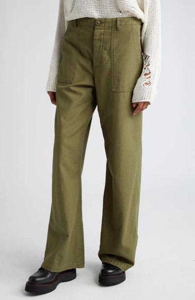 R13 Low-rise Wide Leg Cotton Trousers In Olive
