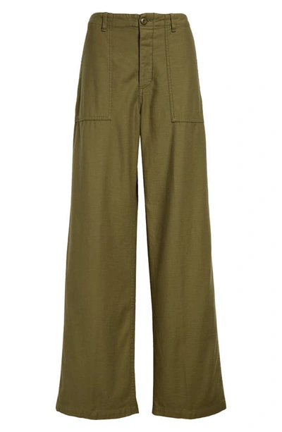 R13 Low-rise Wide Leg Cotton Trousers In Olive