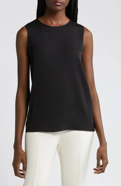 Theory Black Crewneck Top With Ruched Details On The Front In Black
