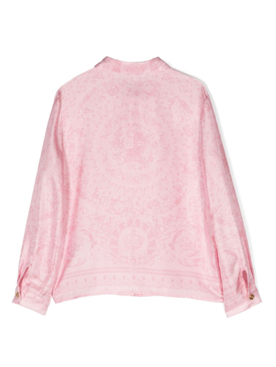 Shop Versace Camicia In Seta Barocco Kids In Pink