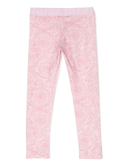 Shop Versace Leggings Barocco Kids In Pink