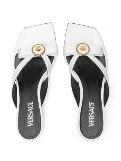 Shop Versace Sabot Gianni Ribbon In White