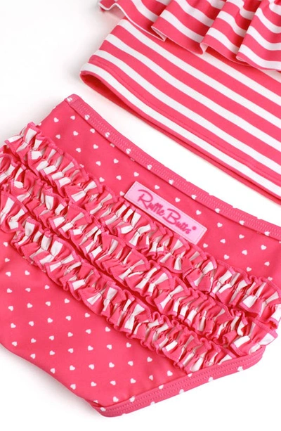 Rufflebutts Kids' Hot Pink Heart Ruffle One-shoulder Two-piece Swimsuit In Pink