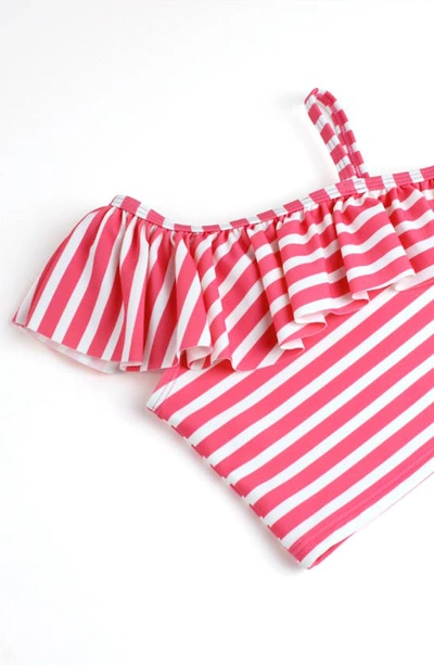 Rufflebutts Kids' Hot Pink Heart Ruffle One-shoulder Two-piece Swimsuit In Pink