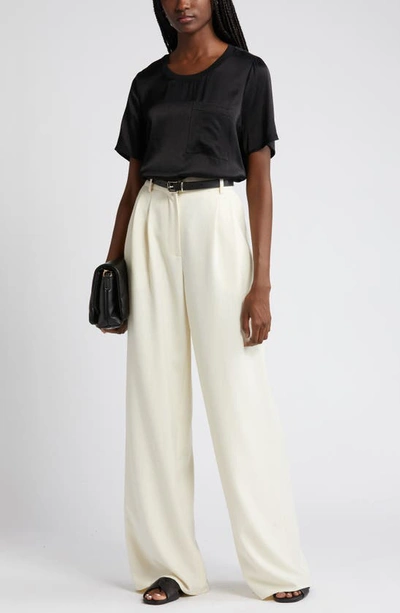 Nordstrom Rib Trim Woven T-shirt In Black