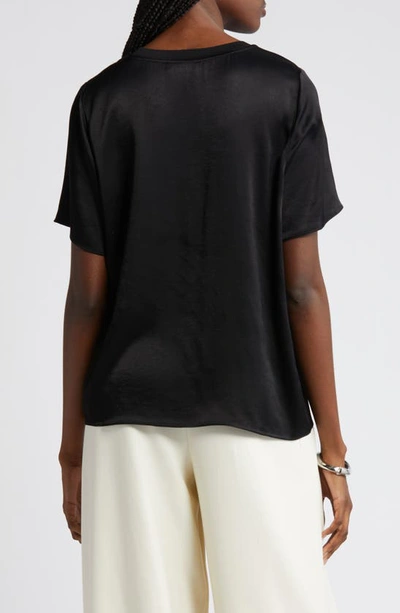 Nordstrom Rib Trim Woven T-shirt In Black