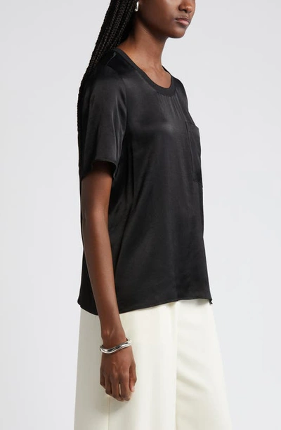Nordstrom Rib Trim Woven T-shirt In Black