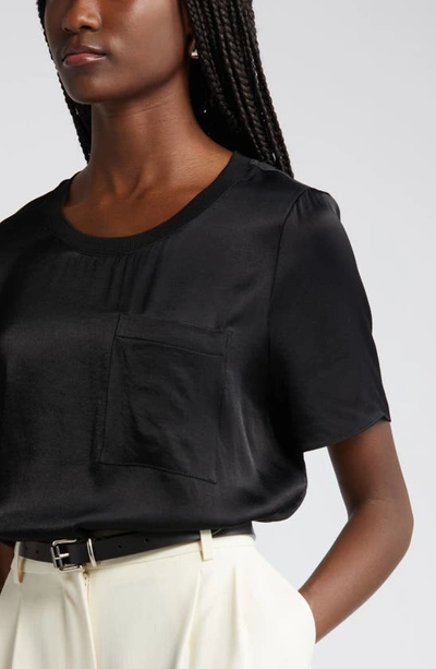 Nordstrom Rib Trim Woven T-shirt In Black