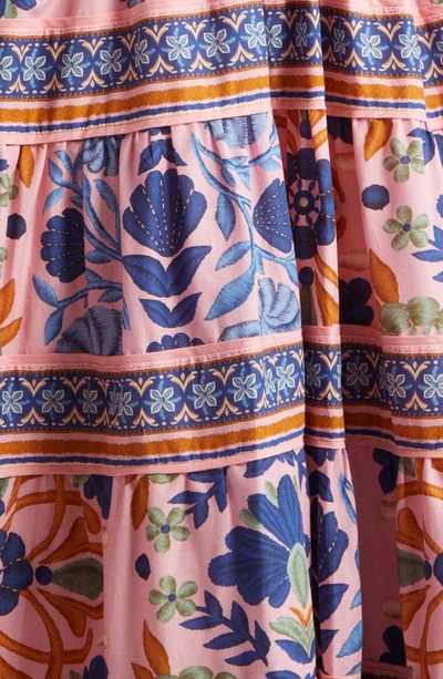 Shop Farm Rio Seashell Tapestry Tie Strap Tiered Midi Dress In Seashell Tapestry Pink