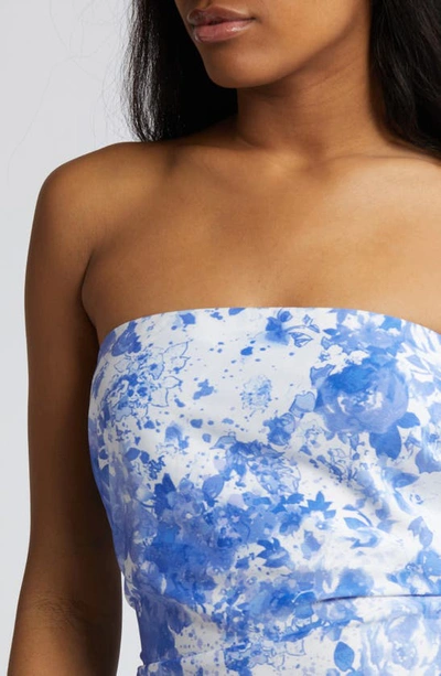 Shop Wayf The Taylor Floral Strapless Cocktail Dress In Blue Toile