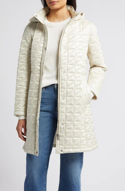 Shop Via Spiga Box Quilt Hooded Coat In Champagne