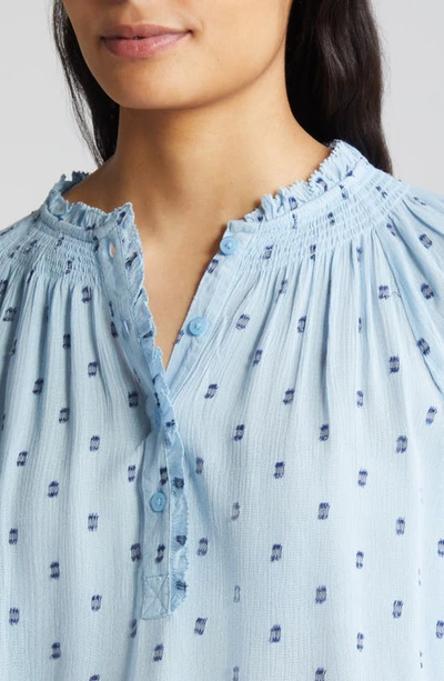 Shop Wit & Wisdom Smocked Print Top In Airy Blue/ Navy