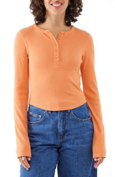 Shop Bdg Urban Outfitters Acid Wash Placket Cotton Crop Henley In Terracotta