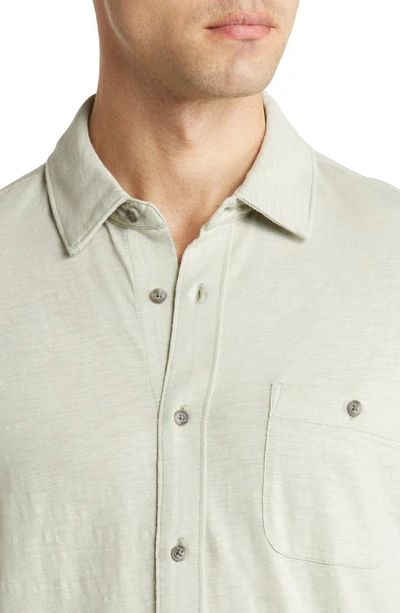 Shop Paige Brayden Short Sleeve Cotton Jersey Button-up Shirt In Garden Mint