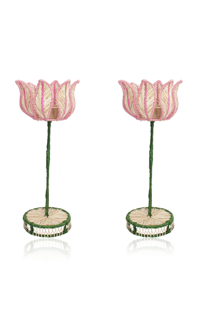 Shop Mercedes Salazar Set Of 2 Pink Petals Candle Holder In Multi