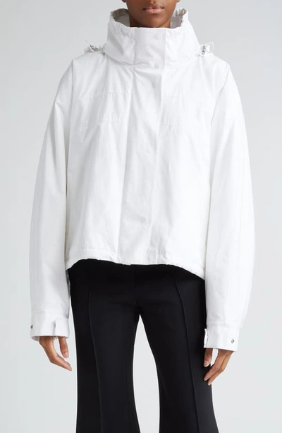 Shop Jil Sander Hooded Oversize Cotton Crop Jacket In 100 Optic White