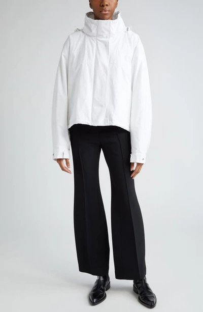 Shop Jil Sander Hooded Oversize Cotton Crop Jacket In 100 Optic White