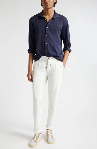 Eleventy Dandy Jersey Button-up Shirt In Navy