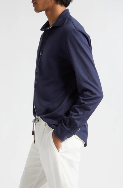 Shop Eleventy Dandy Jersey Button-up Shirt In Navy