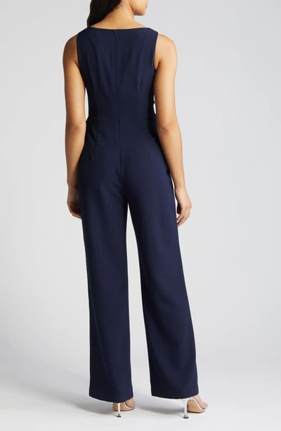 Shop Vince Camuto Cross Front Keyhole Wide Leg Crepe Jumpsuit In Navy